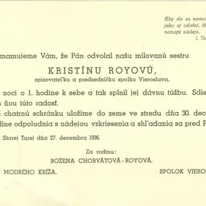 Posledné miesto odpočinku Kristíny Royovej